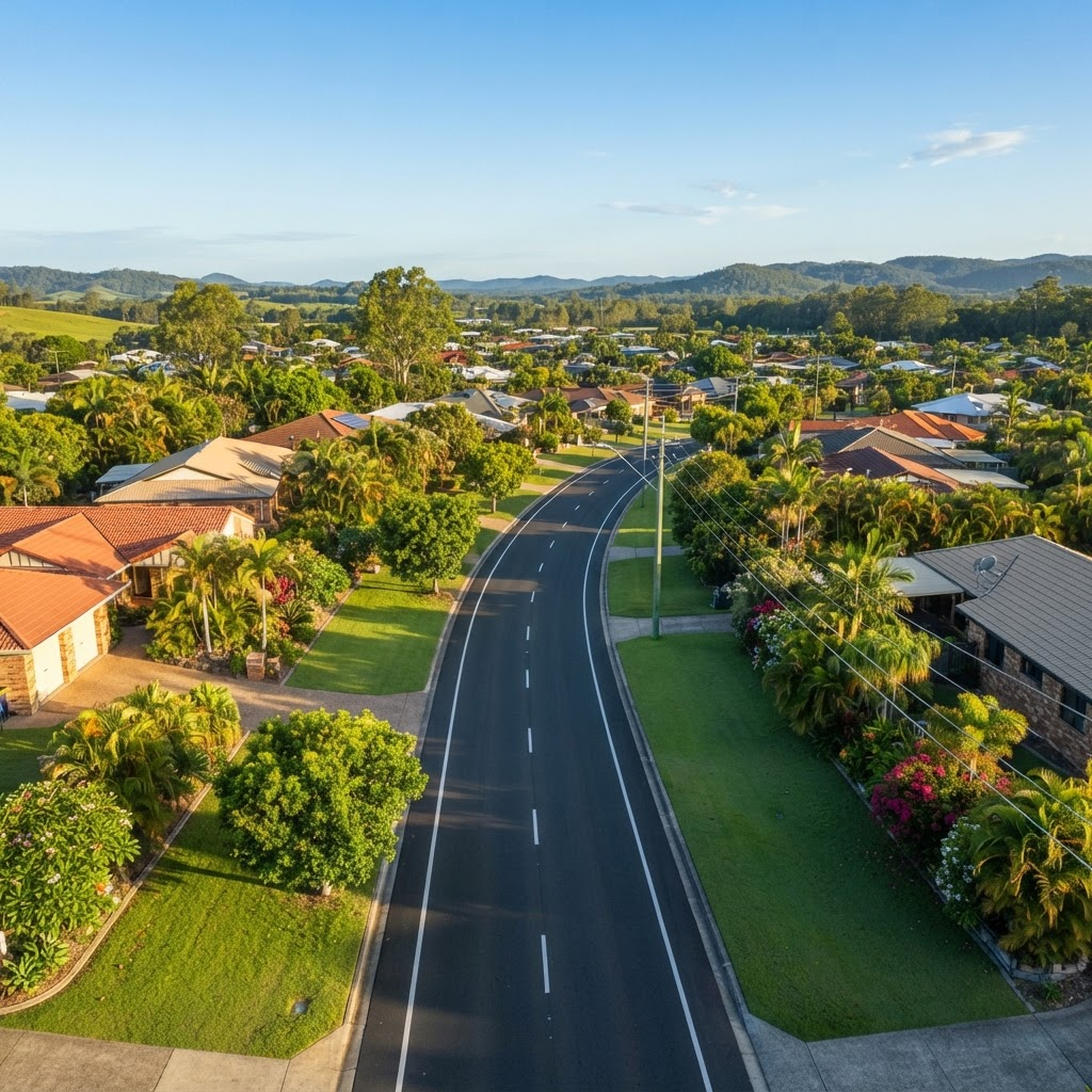 Smooth suburban Queensland road at golden hour
